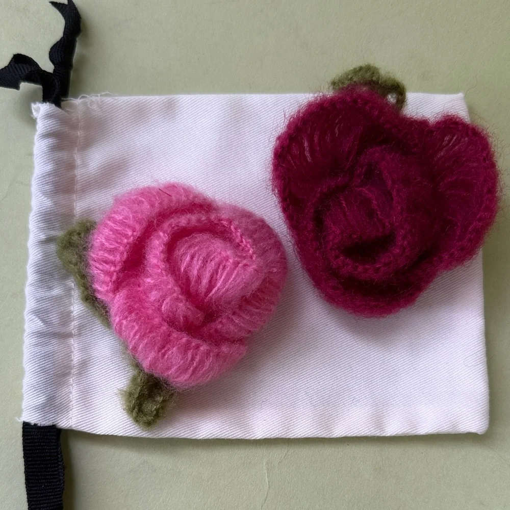 Unique Hand-Knitted Pink Mohair Flower Brooch